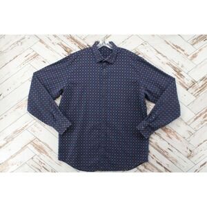 Bugatchi Shirt Men's 2XLT Blue Check Classic Fit Long Sleeve Button-Up Preppy